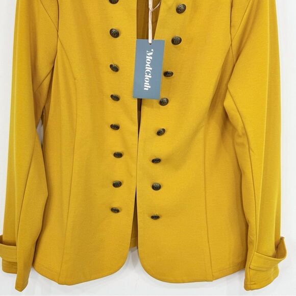 ModCloth Deep Yellow Double Metallic Button Row Military Style Blazer Jacket - Picture 5 of 16